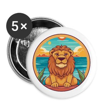 Lion Watercolor Cartoon Kawaii Clipart Animal - Buttons large 2.2''/56 mm (5-pack) - white - Front