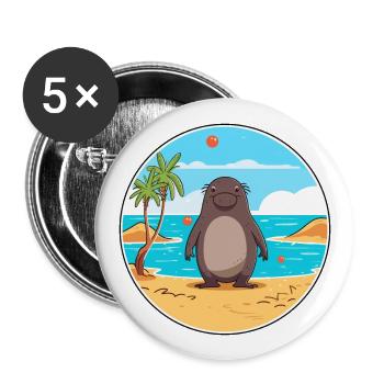Mole Watercolor Cartoon Kawaii Clipart Animal - Buttons large 2.2''/56 mm (5-pack) - white - Front