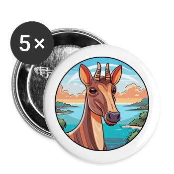 Okapi Watercolor Cartoon Kawaii Clipart Animal - Buttons large 2.2''/56 mm (5-pack) - white - Front