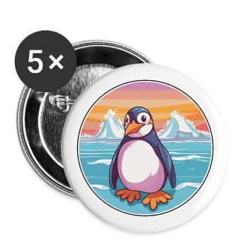 Pingouin aquarelle dessin animé Kawaii Clipart Animal - Lot de 5 grands badges (56 mm) - blanc - Devant