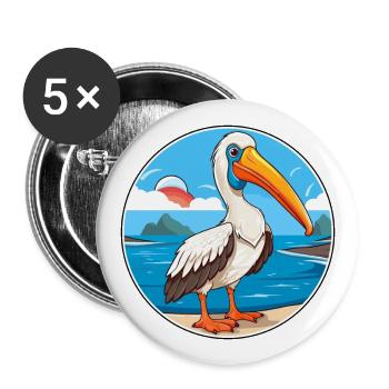 Pelican Watercolor Cartoon Kawaii Clipart Animal - Buttons large 2.2''/56 mm (5-pack) - white - Front