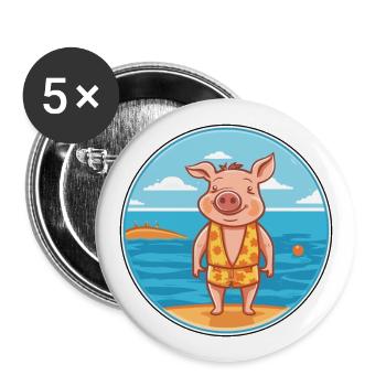 Pig Watercolor Cartoon Kawaii Clipart Animal - Buttons large 2.2''/56 mm (5-pack) - white - Front