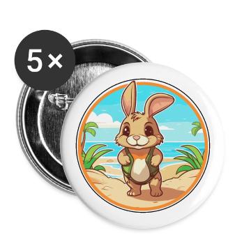Lapin aquarelle dessin animé Kawaii Clipart Animal - Lot de 5 grands badges (56 mm) - blanc - Devant