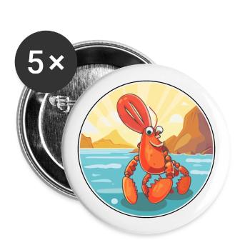 Homard aquarelle dessin animé Kawaii Clipart Animal - Lot de 5 grands badges (56 mm) - blanc - Devant