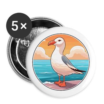 Seagull Watercolor Cartoon Kawaii Clipart Animal - Buttons large 2.2''/56 mm (5-pack) - white - Front