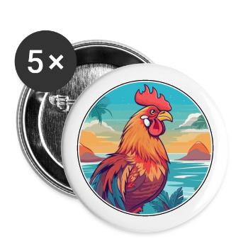 Rooster Watercolor Cartoon Kawaii Clipart Animal - Buttons large 2.2''/56 mm (5-pack) - white - Front