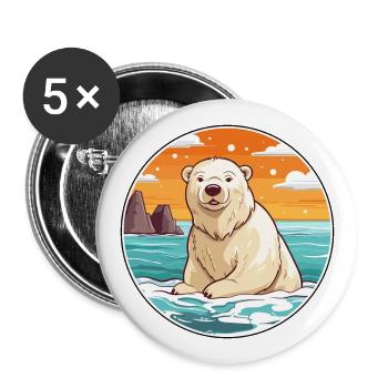 Ours polaire aquarelle dessin animé Kawaii Clipart animal de compagnie - Lot de 5 grands badges (56 mm) - blanc - Devant