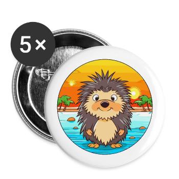 Porcupine Watercolor Cartoon Kawaii Clipart Animal - Buttons large 2.2''/56 mm (5-pack) - white - Front