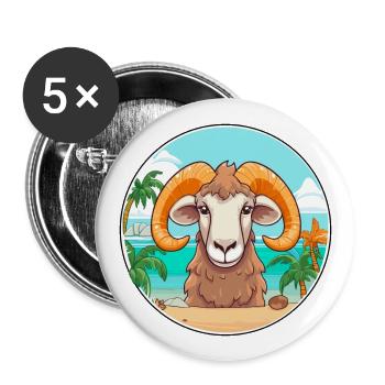 Ram Aquarelle Cartoon Kawaii Clipart Animal - Lot de 5 grands badges (56 mm) - blanc - Devant