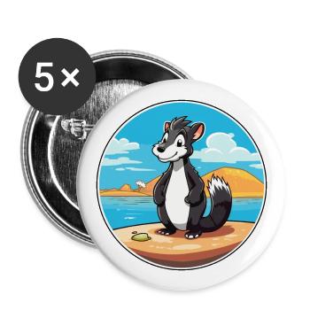Skunk aquarelle dessin animé Kawaii Clipart Animal - Lot de 5 grands badges (56 mm) - blanc - Devant