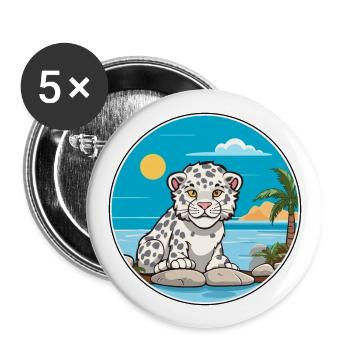 Léopard des neiges aquarelle dessin animé Kawaii Clipart animal de compagnie - Lot de 5 grands badges (56 mm) - blanc - Devant