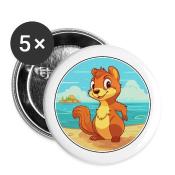 Eichhörnchen Aquarell Cartoon Kawaii Clipart Tier - Buttons groß 56 mm (5er Pack) - Weiß - Vorne