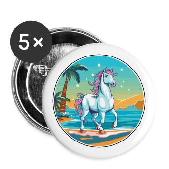 Unicorn Watercolor Cartoon Kawaii Clipart Animal - Buttons large 2.2''/56 mm (5-pack) - white - Front
