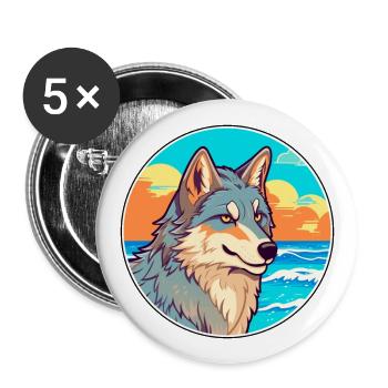 Wolf Watercolor Cartoon Kawaii Clipart Animal - Buttons large 2.2''/56 mm (5-pack) - white - Front