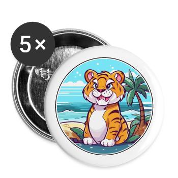 Tiger Aquarell Cartoon Kawaii Clipart Tier - Buttons groß 56 mm (5er Pack) - Weiß - Vorne