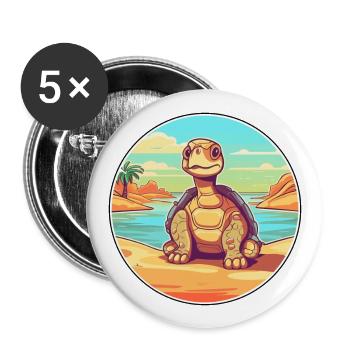 Turtle Watercolor Cartoon Kawaii Clipart Animal - Buttons large 2.2''/56 mm (5-pack) - white - Front
