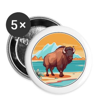 Bison Watercolor Cartoon Kawaii Clipart Animal - Buttons large 2.2''/56 mm (5-pack) - white - Front