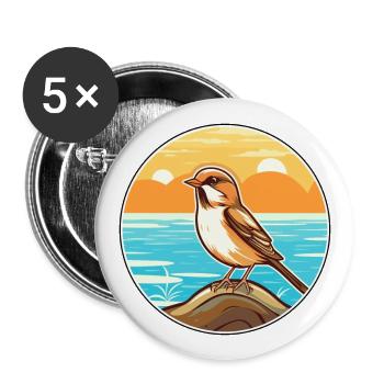 Sparrow Watercolor Cartoon Kawaii Clipart Animal - Buttons large 2.2''/56 mm (5-pack) - white - Front