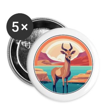 Antilope Aquarell Cartoon Kawaii Clipart Tier - Buttons groß 56 mm (5er Pack) - Weiß - Vorne