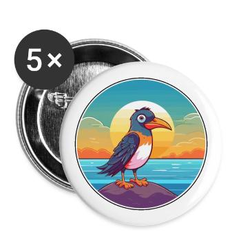Oiseau Aquarelle Cartoon Kawaii Clipart Animal - Lot de 5 grands badges (56 mm) - blanc - Devant