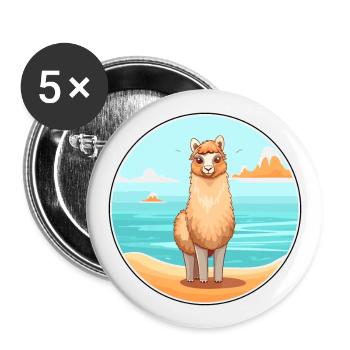 Alpaga aquarelle dessin animé Kawaii Clipart Animal - Lot de 5 grands badges (56 mm) - blanc - Devant