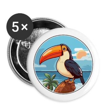 Toucan Watercolor Cartoon Kawaii Clipart Animal - Buttons large 2.2''/56 mm (5-pack) - white - Front
