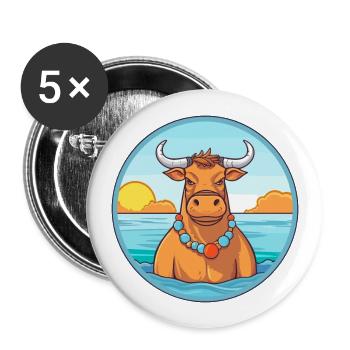 Bull Watercolor Cartoon Kawaii Clipart Animal - Buttons large 2.2''/56 mm (5-pack) - white - Front