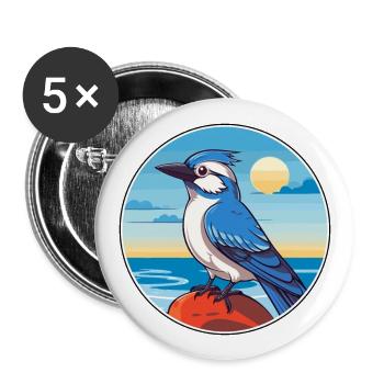 Blue Jay Watercolor Cartoon Kawaii Clipart Animal - Buttons large 2.2''/56 mm (5-pack) - white - Front