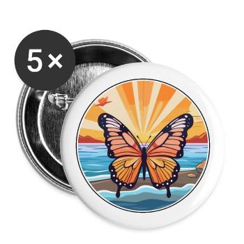Papillon aquarelle dessin animé Kawaii Clipart Animal - Lot de 5 grands badges (56 mm) - blanc - Devant