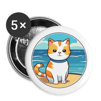 Katze Aquarell Karikatur Kawaii Clipart Tier - Buttons groß 56 mm (5er Pack) - Weiß - Vorne