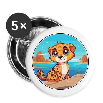 Guépard aquarelle dessin animé Kawaii Clipart Animal - Lot de 5 grands badges (56 mm) - blanc - Devant