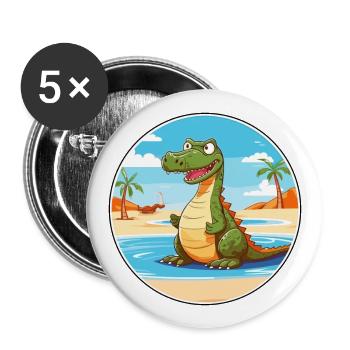 Crocodile Watercolor Cartoon Kawaii Clipart Animal - Buttons large 2.2''/56 mm (5-pack) - white - Front
