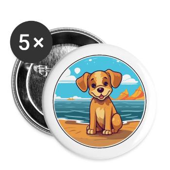Hund Aquarell Cartoon Kawaii Clipart Tier - Buttons groß 56 mm (5er Pack) - Weiß - Vorne