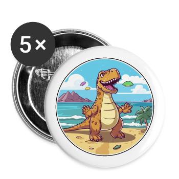 Dinosaure aquarelle dessin animé Kawaii Clipart Animal - Lot de 5 grands badges (56 mm) - blanc - Devant