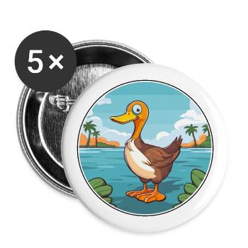 Ente Aquarell Cartoon Kawaii Clipart Tier - Buttons groß 56 mm (5er Pack) - Weiß - Vorne