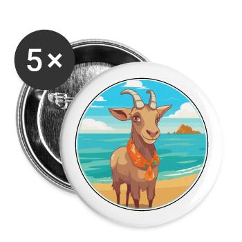 Goat Watercolor Cartoon Kawaii Clipart Animal - Buttons large 2.2''/56 mm (5-pack) - white - Front