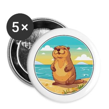 Marmotte aquarelle dessin animé Kawaii Clipart Animal - Lot de 5 grands badges (56 mm) - blanc - Devant