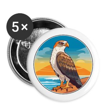Hawk Watercolor Cartoon Kawaii Clipart Animal - Buttons large 2.2''/56 mm (5-pack) - white - Front