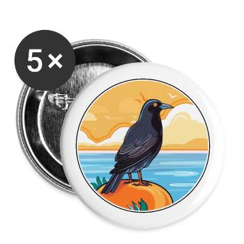 Crow Watercolor Cartoon Kawaii Clipart Animal - Buttons large 2.2''/56 mm (5-pack) - white - Front