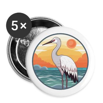 Grue Aquarelle Cartoon Kawaii Clipart Animal - Lot de 5 grands badges (56 mm) - blanc - Devant