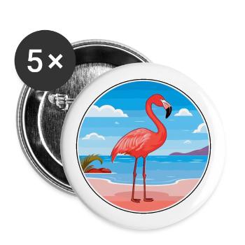 Flamant rose aquarelle dessin animé Kawaii Clipart Animal - Lot de 5 grands badges (56 mm) - blanc - Devant