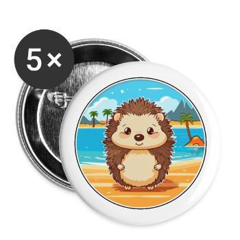 Igel Aquarell Karikatur Kawaii Clipart Tier - Buttons groß 56 mm (5er Pack) - Weiß - Vorne