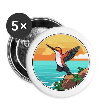 Colibri aquarelle dessin animé Kawaii Clipart animal de compagnie - Lot de 5 grands badges (56 mm) - blanc - Devant