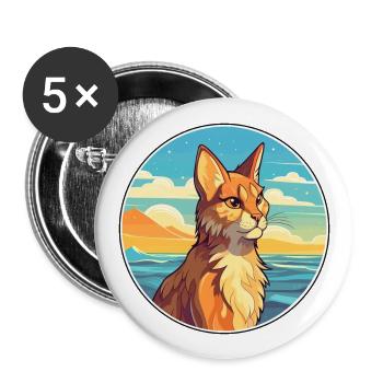 Lynx Watercolor Cartoon Kawaii Clipart Animal - Buttons large 2.2''/56 mm (5-pack) - white - Front