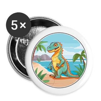 Iguana Watercolor Cartoon Kawaii Clipart Animal - Buttons large 2.2''/56 mm (5-pack) - white - Front