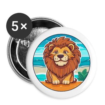 Lion Watercolor Cartoon Kawaii Clipart Animal - Buttons large 2.2''/56 mm (5-pack) - white - Front