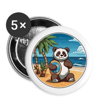 Panda Aquarell Karikatur Kawaii Clipart Tier - Buttons groß 56 mm (5er Pack) - Weiß - Vorne