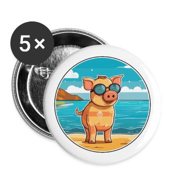 Pig Watercolor Cartoon Kawaii Clipart Animal - Buttons large 2.2''/56 mm (5-pack) - white - Front