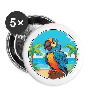 Parrot Watercolor Cartoon Kawaii Clipart Animal - Buttons large 2.2''/56 mm (5-pack) - white - Front