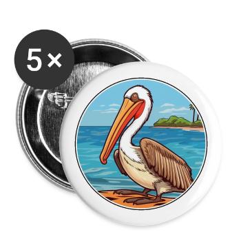 Pelican Watercolor Cartoon Kawaii Clipart Animal - Buttons large 2.2''/56 mm (5-pack) - white - Front